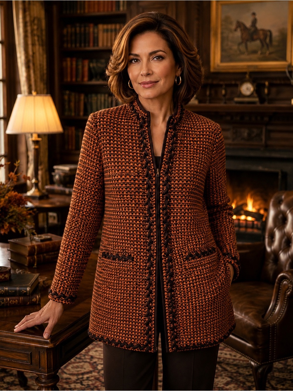 St. John Collection Checked Wool Blend Jacket – Size 6 | Rust Orange & DarkBrown - Picture 11 of 11